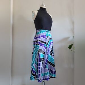 FRENCH CONNECTION silk multicolour patterned bias flared skirt